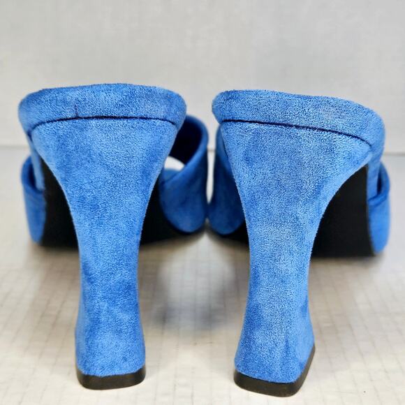 Boohoo Blue Faux Suede Square Toe Slip On Heeled‎ Mule Size 6UK/39EUR/8US - Picture 3 of 10